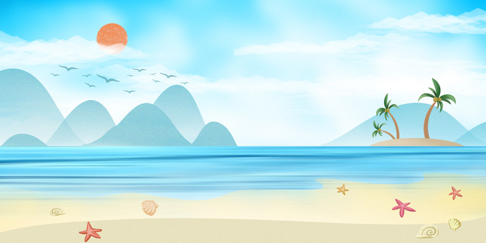 沙滩大海旅游出行手绘卡通背景jpgpsd像素:4724 x 2362格式: psd海边