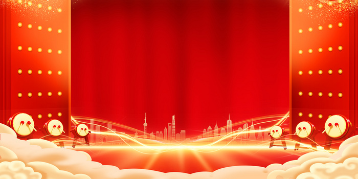 开门红红色喜庆擂鼓庆祝典礼背景