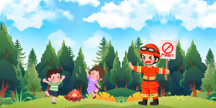 手绘卡通森林防火宣传背景