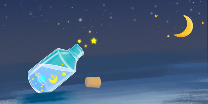 夜晚星空月亮漂流瓶背景