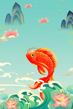 中国风国潮锦鲤荷花背景