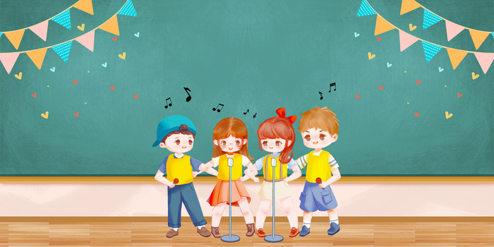 卡通手绘儿童唱歌比赛插画背景