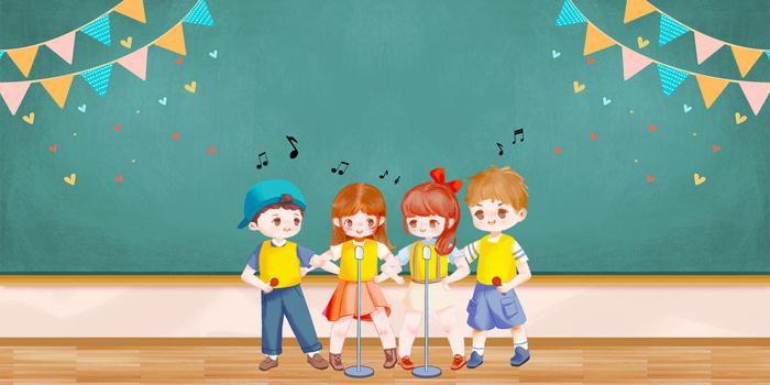 卡通手绘儿童唱歌比赛插画背景