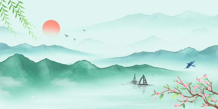 4724 x 2362格式: psd创意水墨画春日桃花林背景jpgpsd