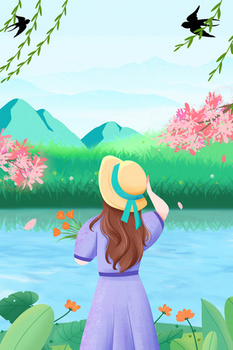 手绘女孩背影插画背景jpgpsd像素:3543 x 5315格式: psd唯美清新女人