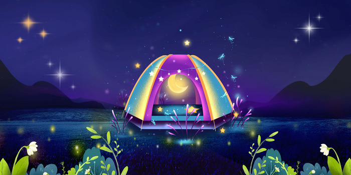 夜晚星空帐篷露营主题背景