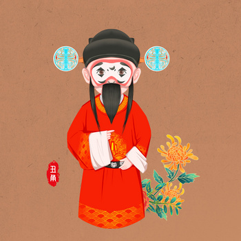 中国风古风戏曲京剧人物丑角插画