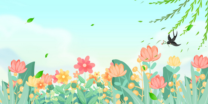 小清新花丛花朵插画唯美背景