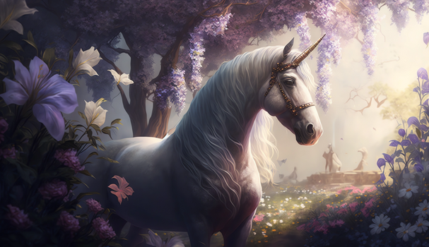 唯美花园神秘独角兽创意插画