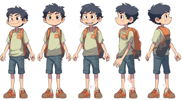 可爱男孩5个不同造型动作神态创意插画