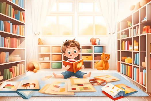 在书房认真看书插画jpg像素:2688 x 1792格式: jpg卡通儿童jpgai像素