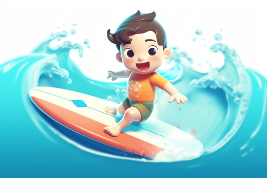 在冲浪板冲浪的可爱男孩c4d模型