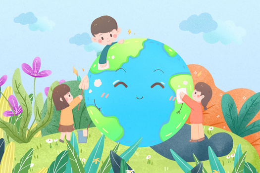 卡通地球日环境日儿童插画