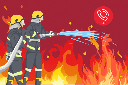 119消防队救火火灾自然灾害插画