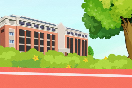 开学季小学教学楼场景插画