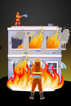消防员灭火救灾着火插画