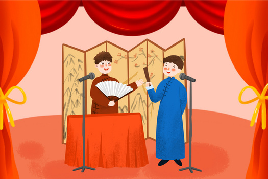 相声评书社团招新舞台表演插画