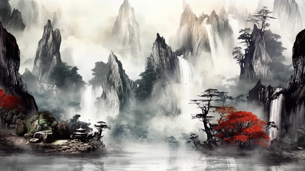 中国风传统古典山水水墨画