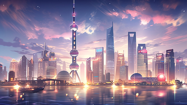  上海外滩东方明珠概念插画创意图片
