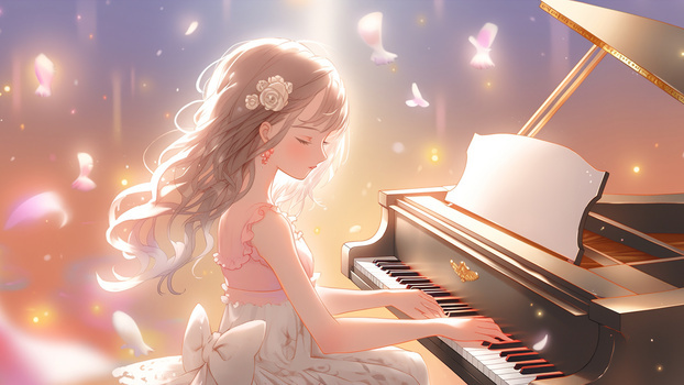女孩弹钢琴图片唯美图片