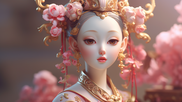 精致古风美女3d娃娃创意图片