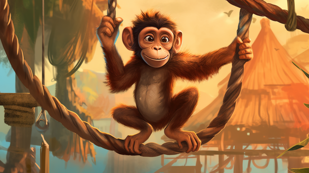 森林中跳跃的猴子卡通插画