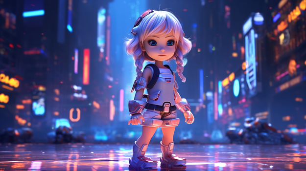 3d立体c4d科技感卡通小女孩人物插画