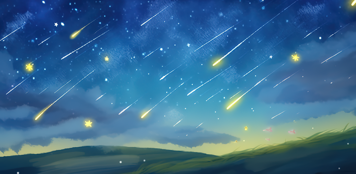 梦幻唯美星空和流星雨创意插画