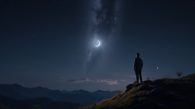 星空下的男孩人物插画