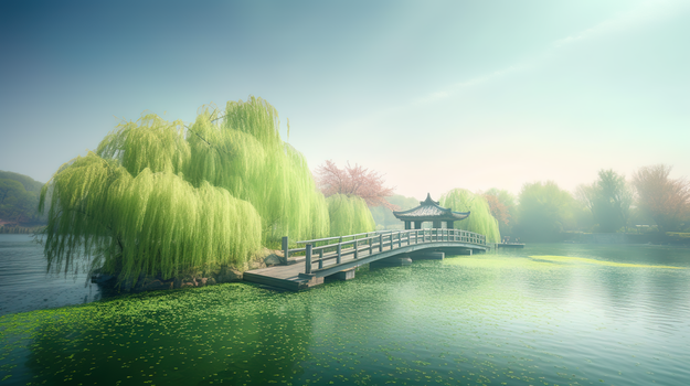 唯美小桥流水柳树风景图片