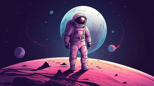 彩色科技感航天宇航员太空探索卡通插画