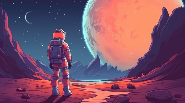 唯美科技感航天宇航员太空勘探卡通插画