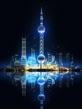 蓝色唯美上海东方明珠塔光感图片