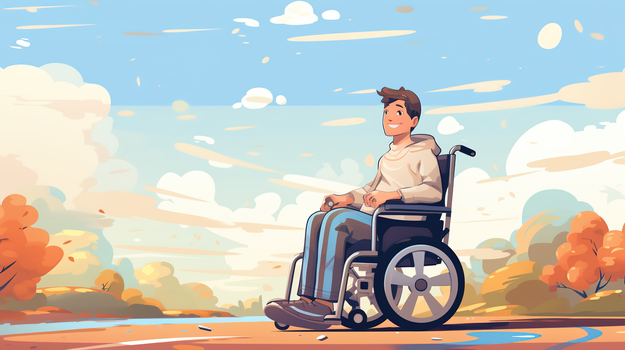 坐在轮椅上的残疾人卡通插画