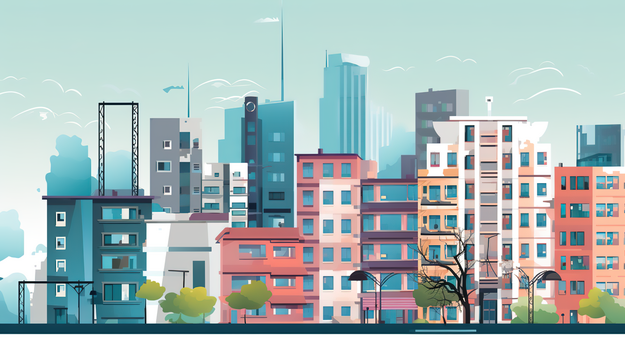 城市彩色的高楼大厦建筑插画