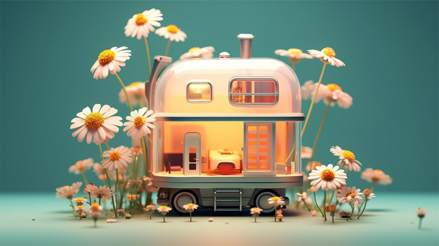 卡通创意透明玻璃罩森林小屋c4d模型