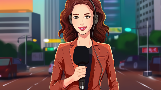 卡通新闻报道的女记者插画