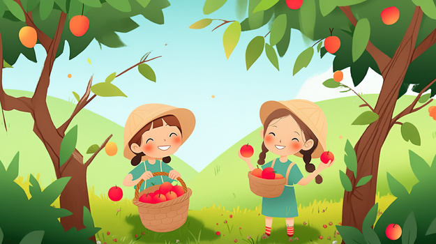 两个超级可爱的女孩在摘苹果