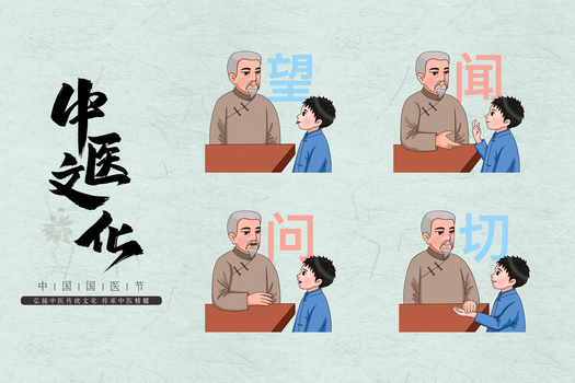 中国风中医望闻问切文化科普插画