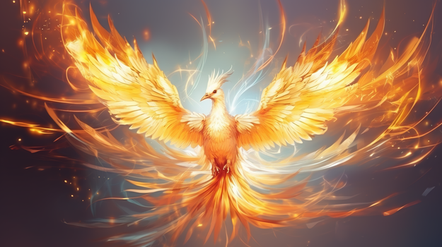 腾飞的浴火金凤凰插画