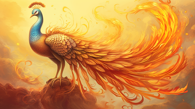 中国孔雀神鸟插画