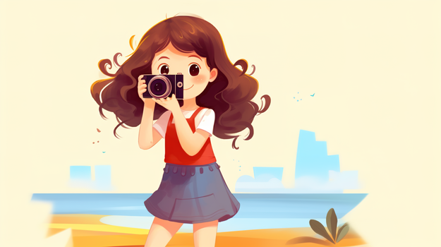 中国记者日卡通摄影女孩人物插画