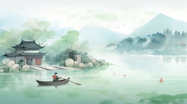 x 1632格式: jpgjpg中国风春季渔翁在水面钓鱼水彩意境中国风山水渔翁