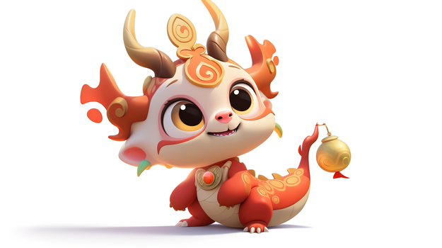 q版可爱生肖龙年卡通形象龙宝宝c4d立体模型创意插画