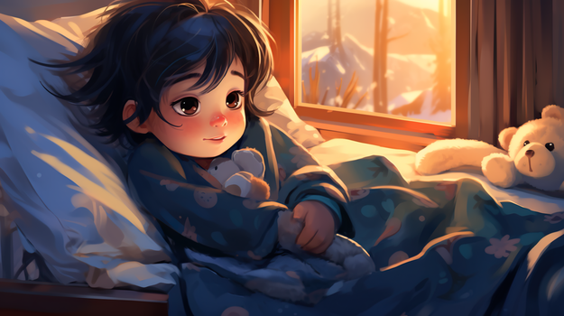 冬天在被窝里睡觉暖和卧室场景插画