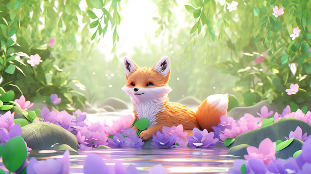 唯美夏日卡通狐狸插画