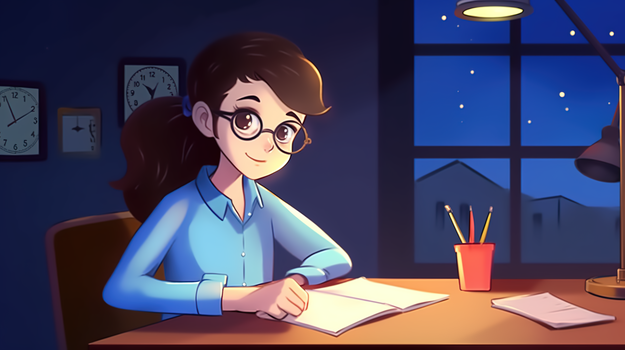 夜晚备课的女老师教师节插画