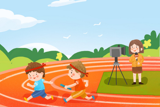 记者实时记录校园运动会短跑接力比赛插画