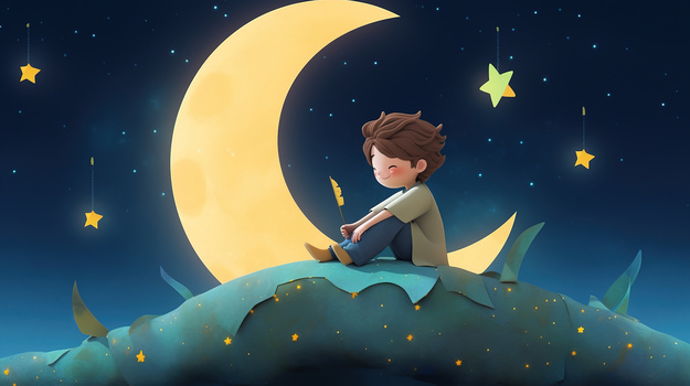 星空下的卡通小男孩人物插画图片素材下载_jpg格式_熊猫办公