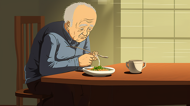 孤独的吃饭的老人插画